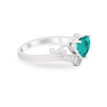 Heart Filigree Thumb Ring Round Simulated Paraiba Tourmaline CZ 925 Sterling Silver